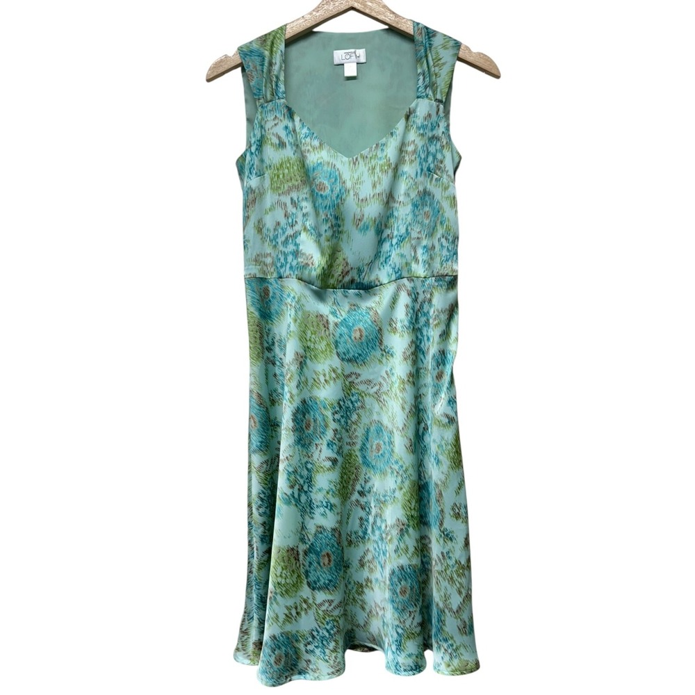Vtg Ann Taylor Loft Floral Satin Slip Dress Sz 4 Blue Green Y2K Preppy Party
